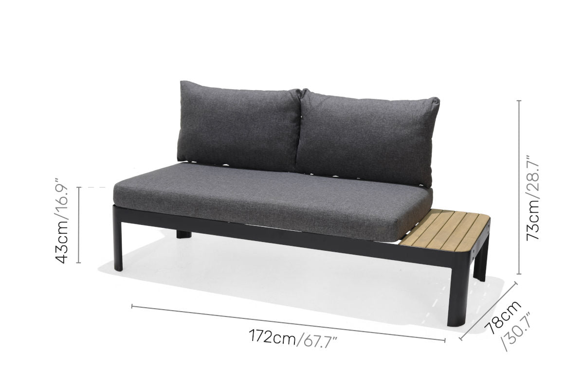 Portals Dark 2-Seat Sofa by LifestyleGarden US with dark gray cushions and black frame on Tampa Home & Garden Store