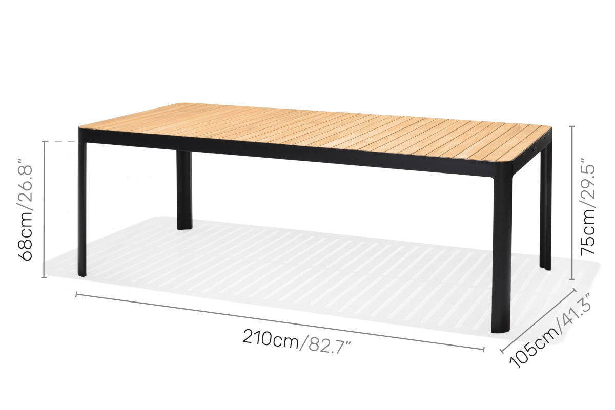 Portals dark outdoor dining table with wood slat top and black frame by LifestyleGarden US on Tampa Home & Garden Store