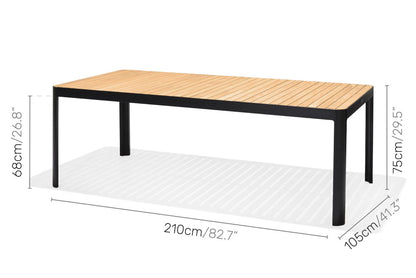 Portals dark outdoor dining table with wood slat top and black frame by LifestyleGarden US on Tampa Home & Garden Store