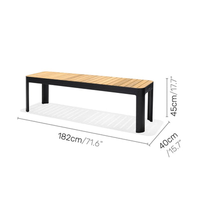 Portals Teak and Aluminum Picnic Bench by LifestyleGarden US, teak slats on black frame 182 cm on Tampa Home & Garden Store