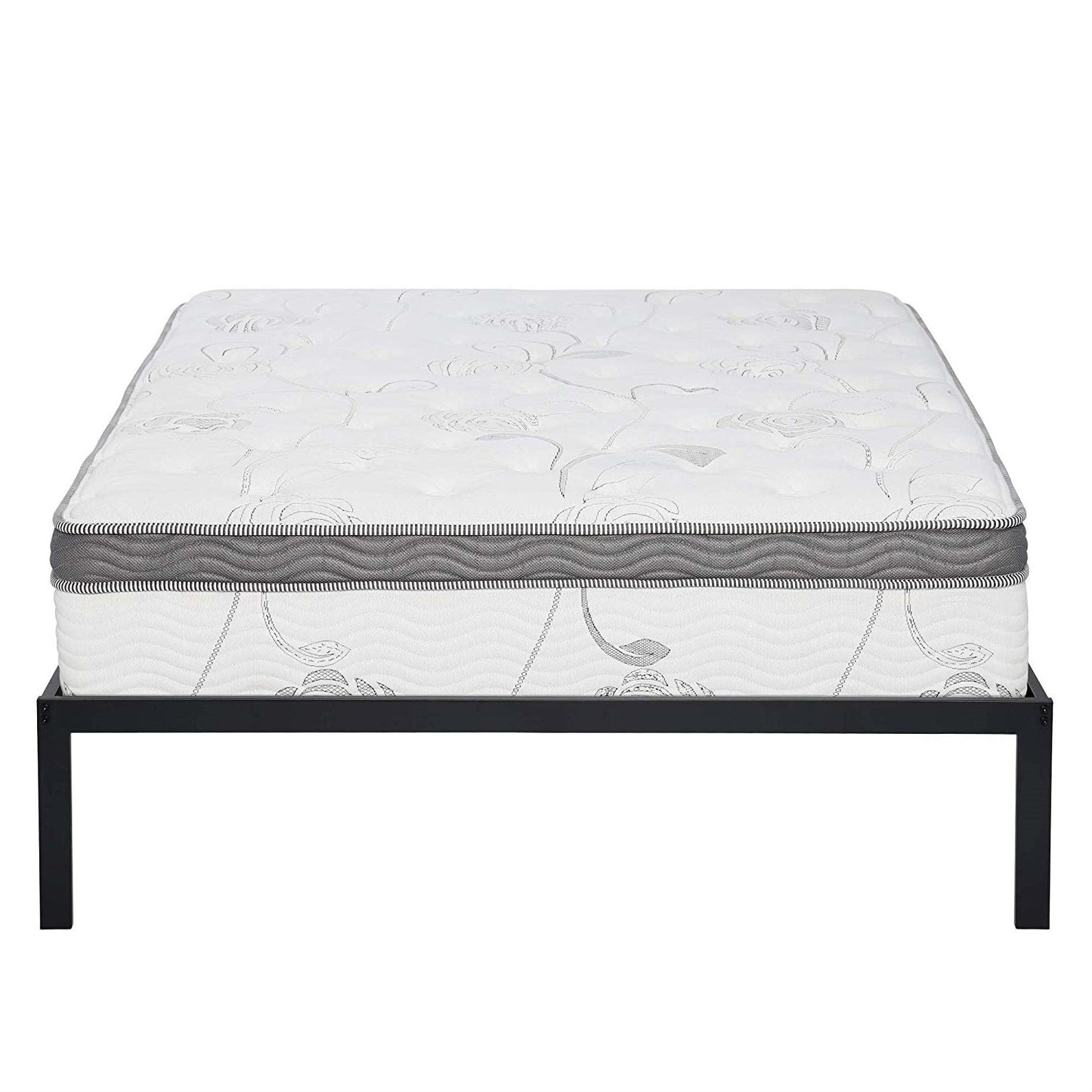 Base de cama de plataforma de metal de acero tamaño Queen con listones de madera