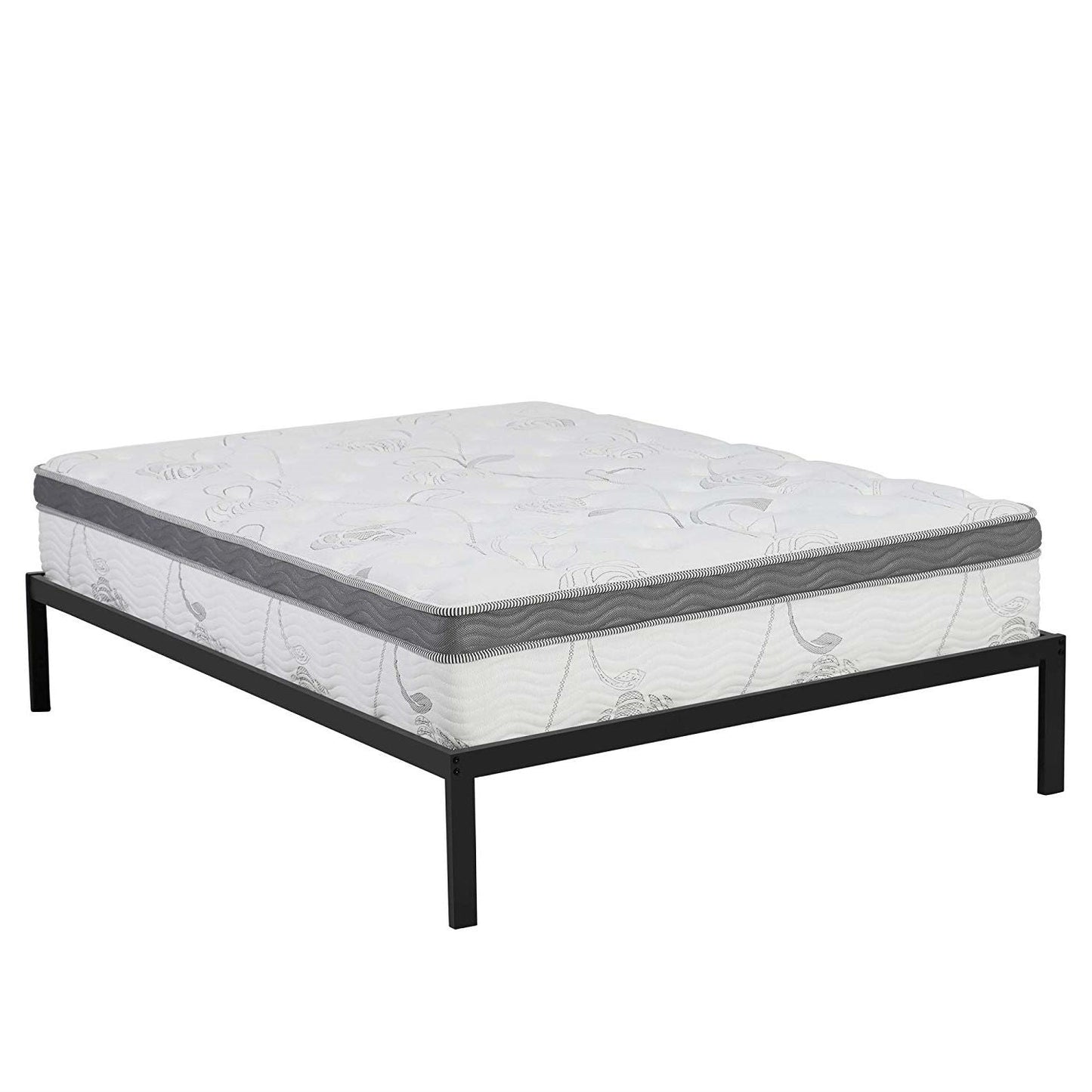 Base de cama de plataforma de metal de acero tamaño Queen con listones de madera