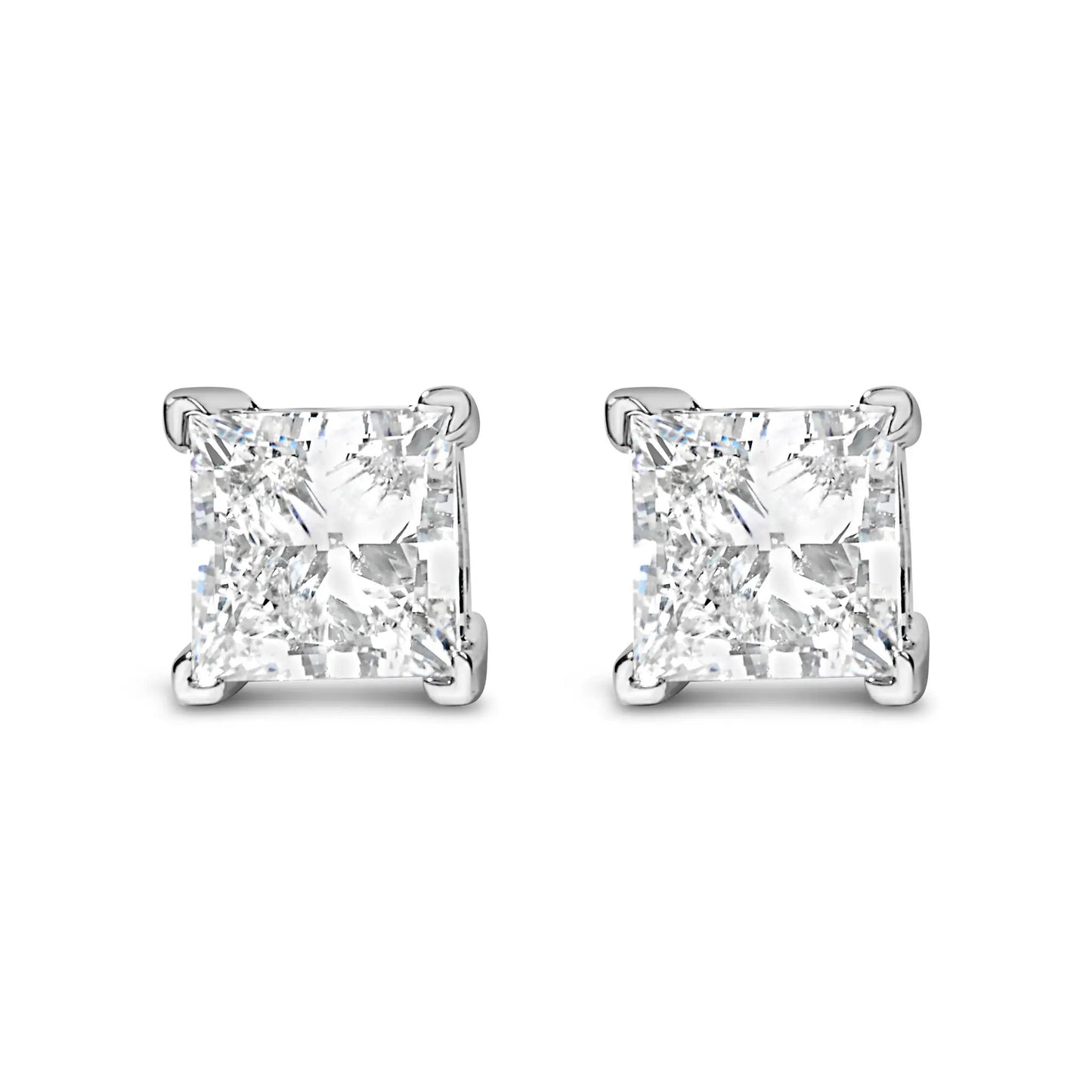Pair of 14K white gold princess-cut lab-grown diamond stud earrings, F-G color, VS2-SI1 on Tampa Home & Garden Store