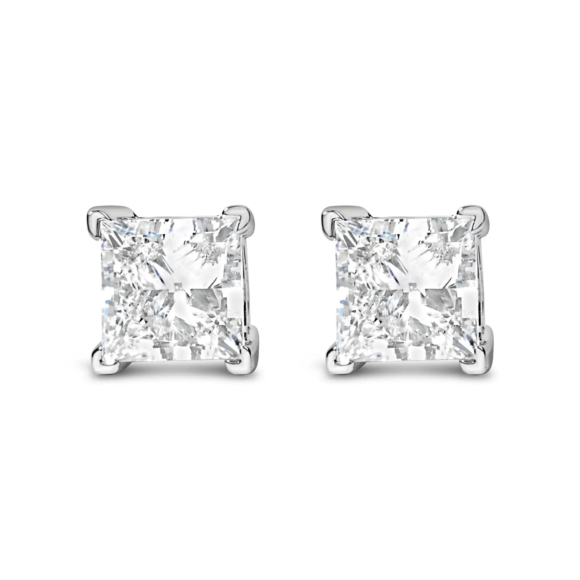 Pair of 14K white gold princess-cut lab-grown diamond stud earrings, F-G color, VS2-SI1 on Tampa Home & Garden Store