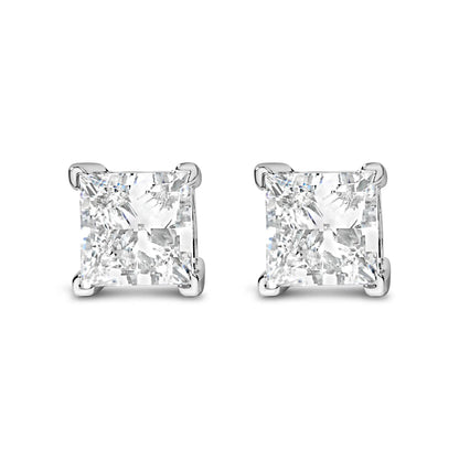 Pair of 14K white gold princess-cut lab-grown diamond stud earrings, F-G color, VS2-SI1 on Tampa Home & Garden Store
