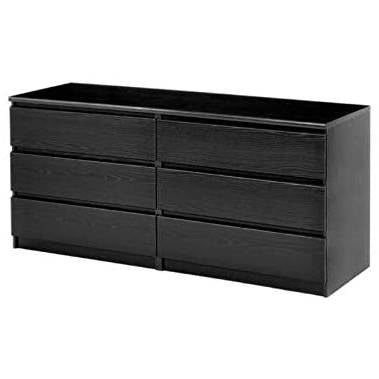 Cómoda doble moderna de 6 cajones con acabado de vetas de madera negra