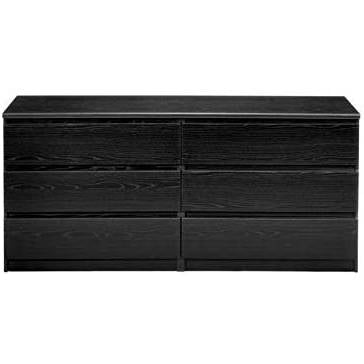 Cómoda doble moderna de 6 cajones con acabado de vetas de madera negra