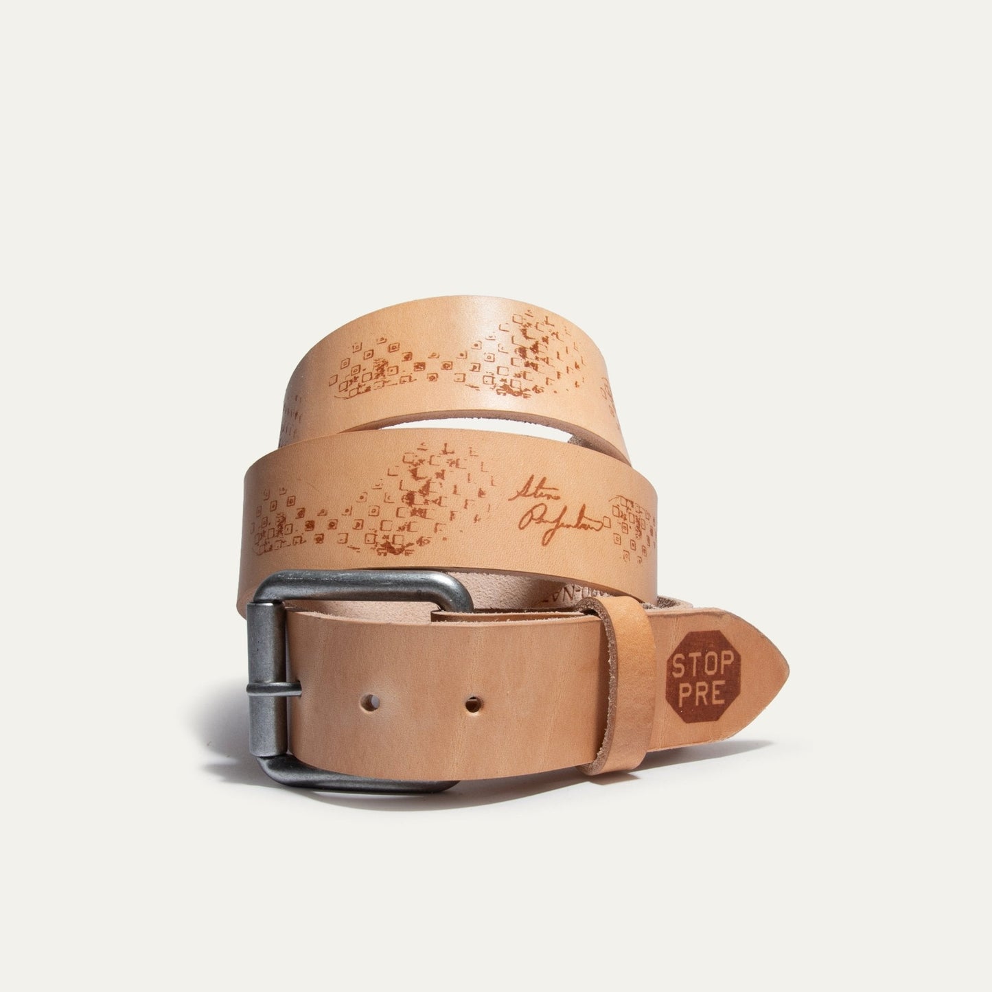 Belt Waffle Shoe Print by Will Leather Goods tan leather with metal buckle on Tampa Home & Garden Store