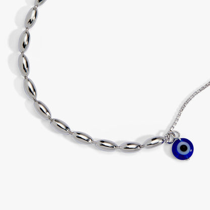 Evil Eye Pull Chain Bracelet, silver oval beads, blue eye charm, by ALEX AND ANI on Tampa Home & Garden Store