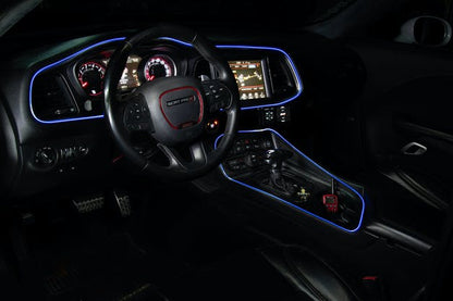 Color-Changing RGB interior dash trim ambient lighting kit with blue LED accents on dash and center console on Tampa Home & Garden Store