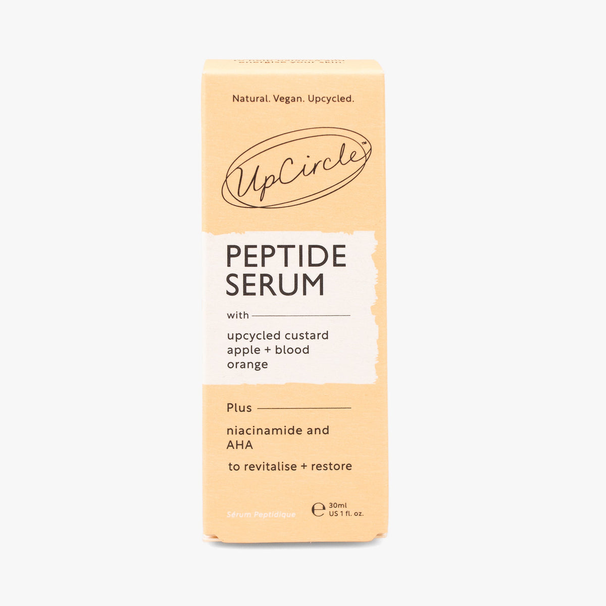 UpCircle Peptide Serum box in peach packaging with custard apple + blood orange label on Tampa Home & Garden Store