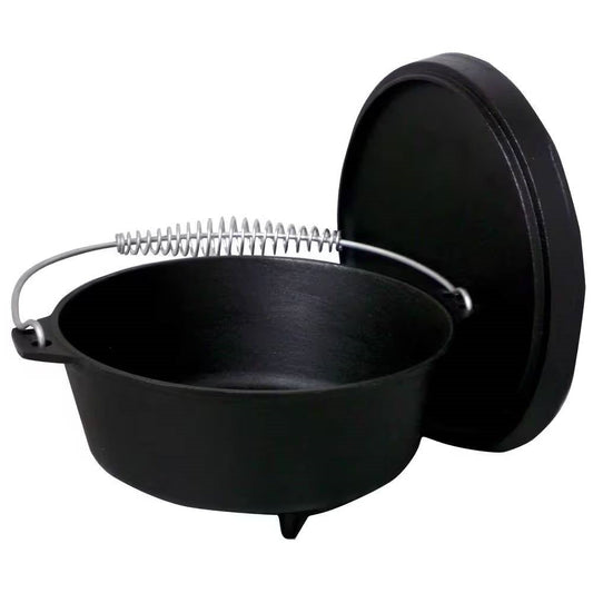 Horno Holandés de Hierro Fundido Curado de 2 Galones con Tapa y Asa Metálica en Espiral