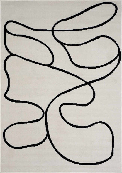 Eilir Modern Low Profile Boho Rug, ivory with black squiggle pattern by Boutique Rugs on Tampa Home & Garden Store