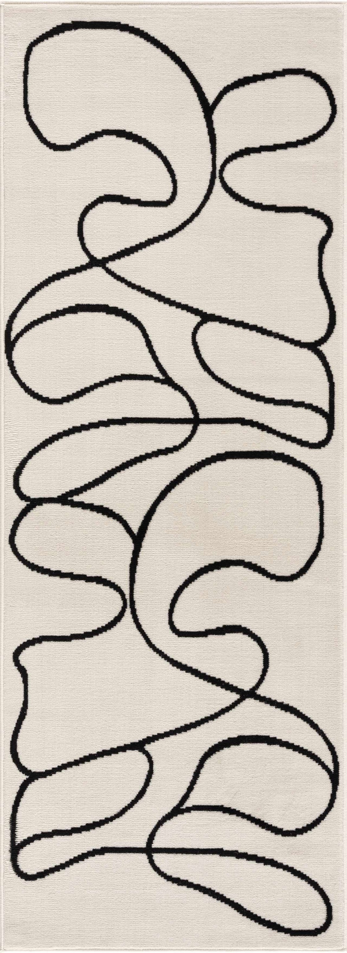 Eilir Modern Low Profile Boho Rug cream background with bold black abstract lines on Tampa Home & Garden Store