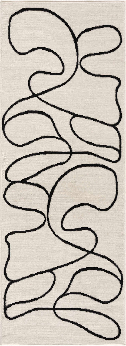 Eilir Modern Low Profile Boho Rug cream background with bold black abstract lines on Tampa Home & Garden Store