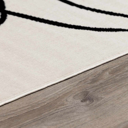 Eilir Modern Low Profile Boho Rug in ivory with black lines on Tampa Home & Garden Store