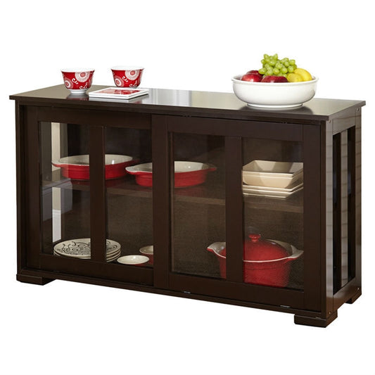 Aparador Espresso, Armario de Cocina con 2 Puertas Correderas de Cristal