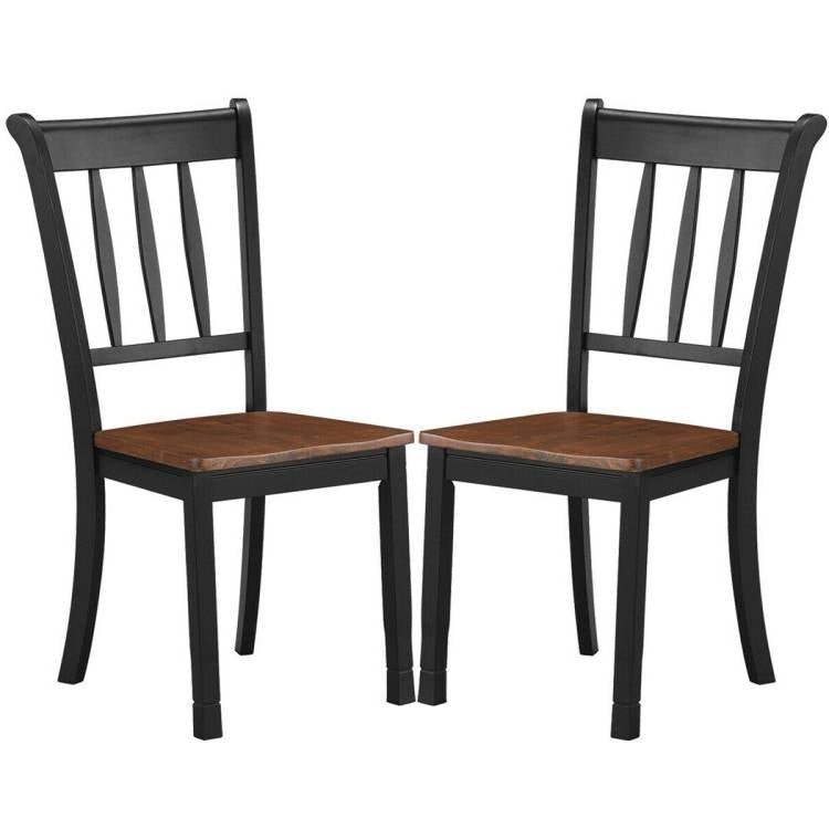 Juego de 2 sillas de comedor de madera maciza estilo Misión negras sin brazos con asiento marrón