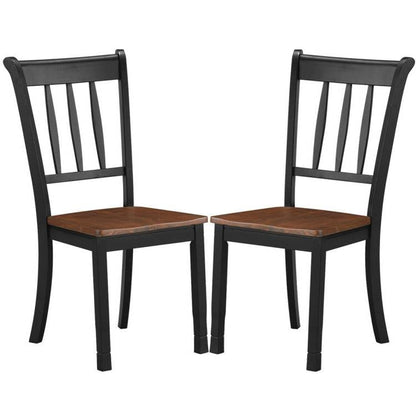 Juego de 2 sillas de comedor de madera maciza estilo Misión negras sin brazos con asiento marrón