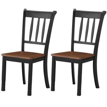 Juego de 2 sillas de comedor de madera maciza estilo Misión negras sin brazos con asiento marrón
