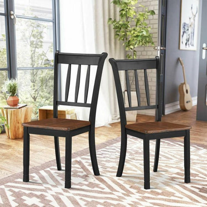 Juego de 2 sillas de comedor de madera maciza estilo Misión negras sin brazos con asiento marrón