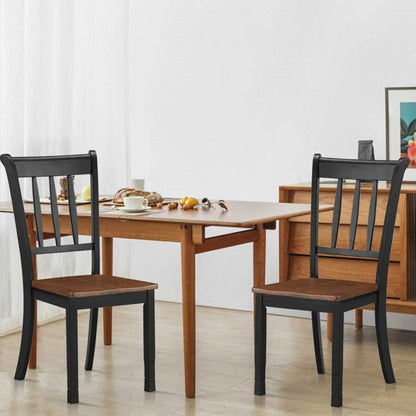 Juego de 2 sillas de comedor de madera maciza estilo Misión negras sin brazos con asiento marrón