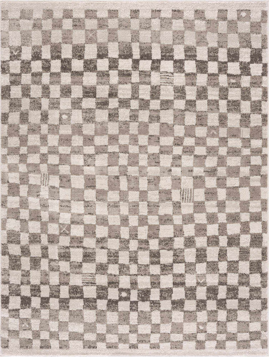 Rug Benjy Irregular Checkboard in beige and taupe by Boutique Rugs on Tampa Home & Garden Store