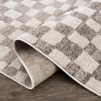Benjy irregular checkboard beige rug by Boutique Rugs with plush pile on Tampa Home & Garden Store