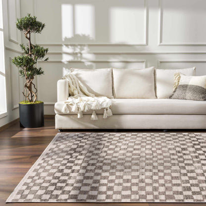 Benjy Irregular Checkboard Rug Beige by Boutique Rugs, beige checkerboard-pattern rug on Tampa Home & Garden Store