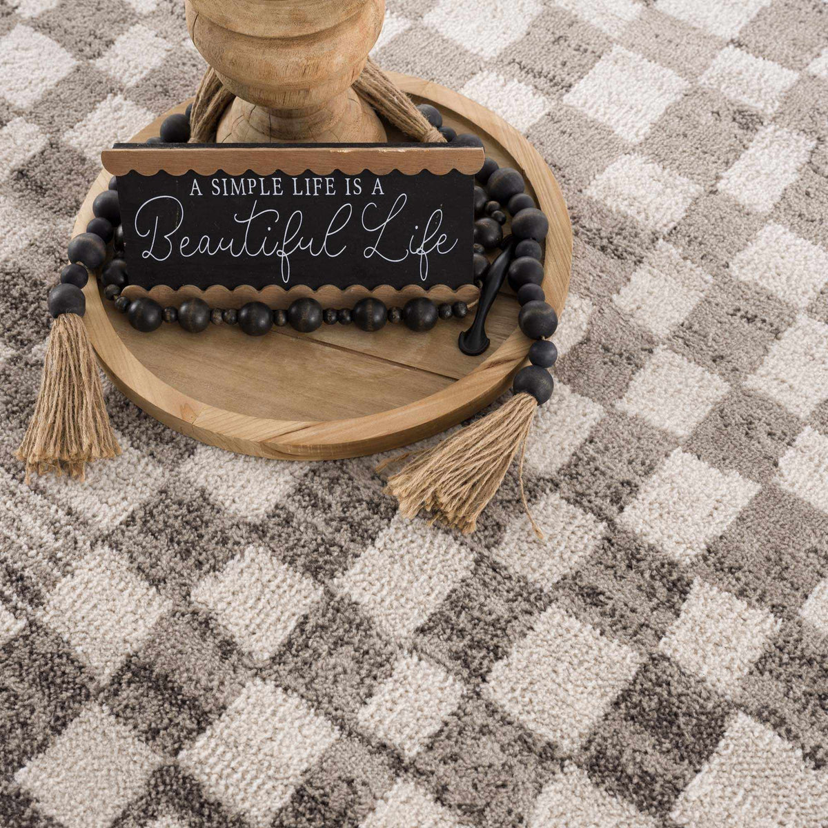 Benjy Irregular Checkboard Rug Beige with cream tiles by Boutique Rugs on Tampa Home & Garden Store