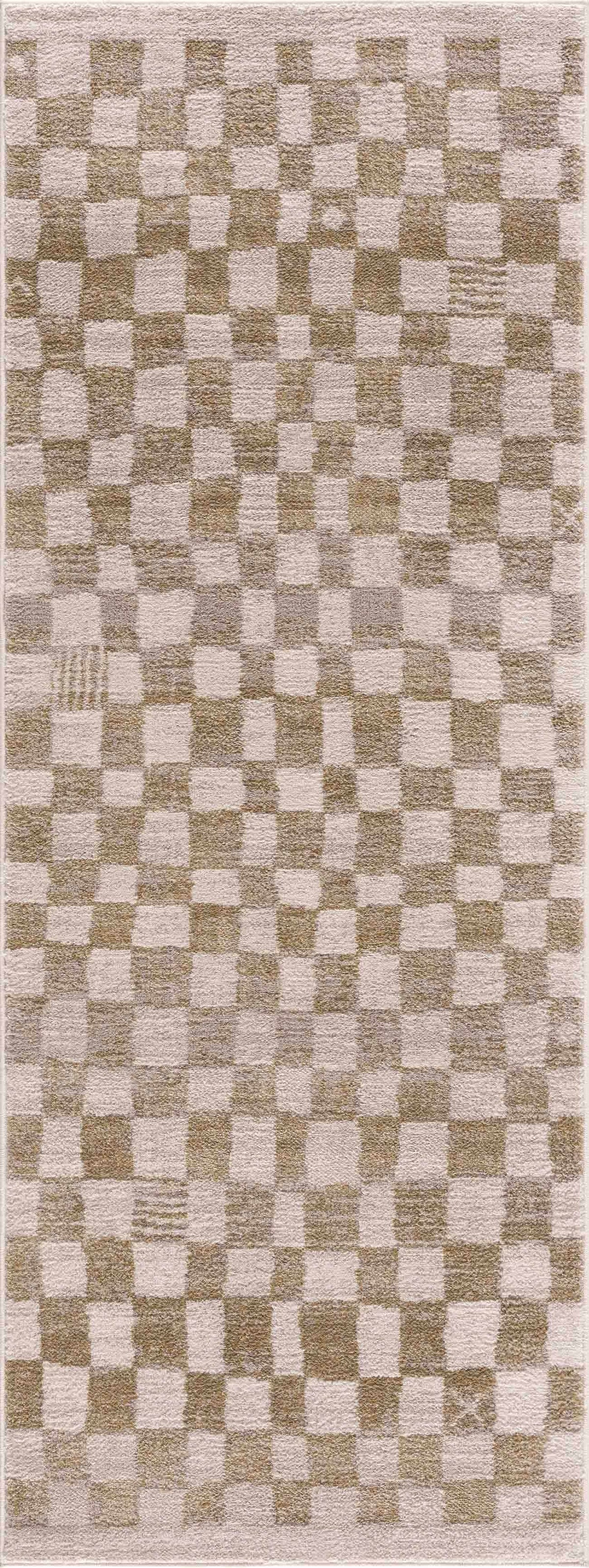 Benjy Irregular Checkboard Rug cream and gold checkerboard runner by Boutique Rugs on Tampa Home & Garden Store