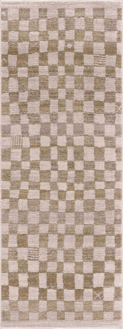 Benjy Irregular Checkboard Rug cream and gold checkerboard runner by Boutique Rugs on Tampa Home & Garden Store