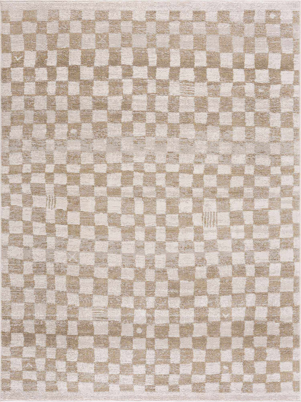 Rug Benjy Irregular Checkboard in cream and gold by Boutique Rugs on Tampa Home & Garden Store