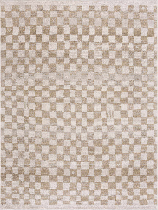 Rug Benjy Irregular Checkboard in cream and gold by Boutique Rugs on Tampa Home & Garden Store
