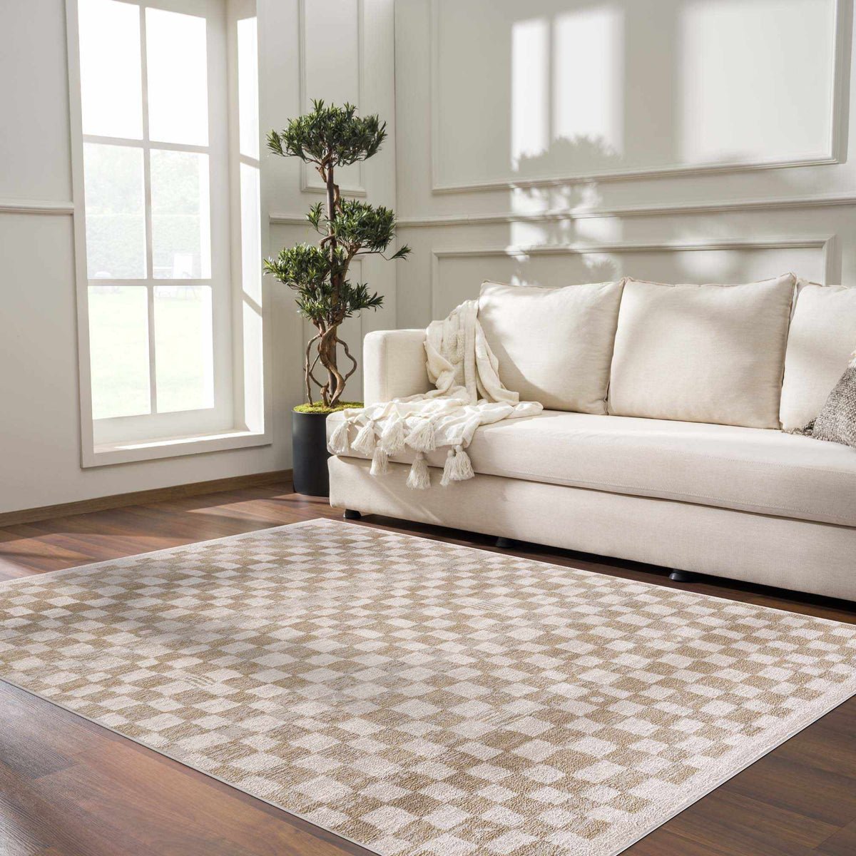 Benjy Irregular Checkboard Rug Cream&Gold by Boutique Rugs on Tampa Home & Garden Store