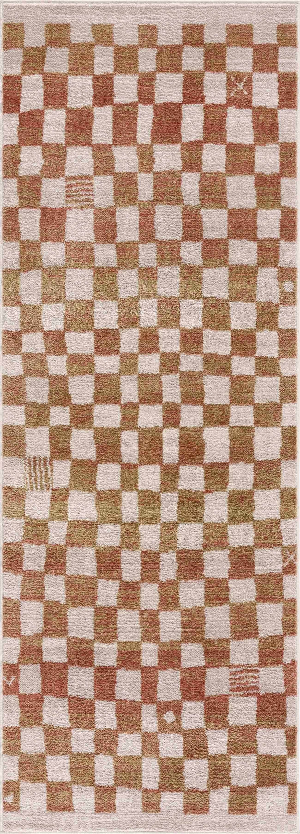 Benjy irregular checkboard rug in cream and salmon by Boutique Rugs on Tampa Home & Garden Store