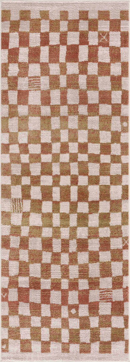 Benjy irregular checkboard rug in cream and salmon by Boutique Rugs on Tampa Home & Garden Store