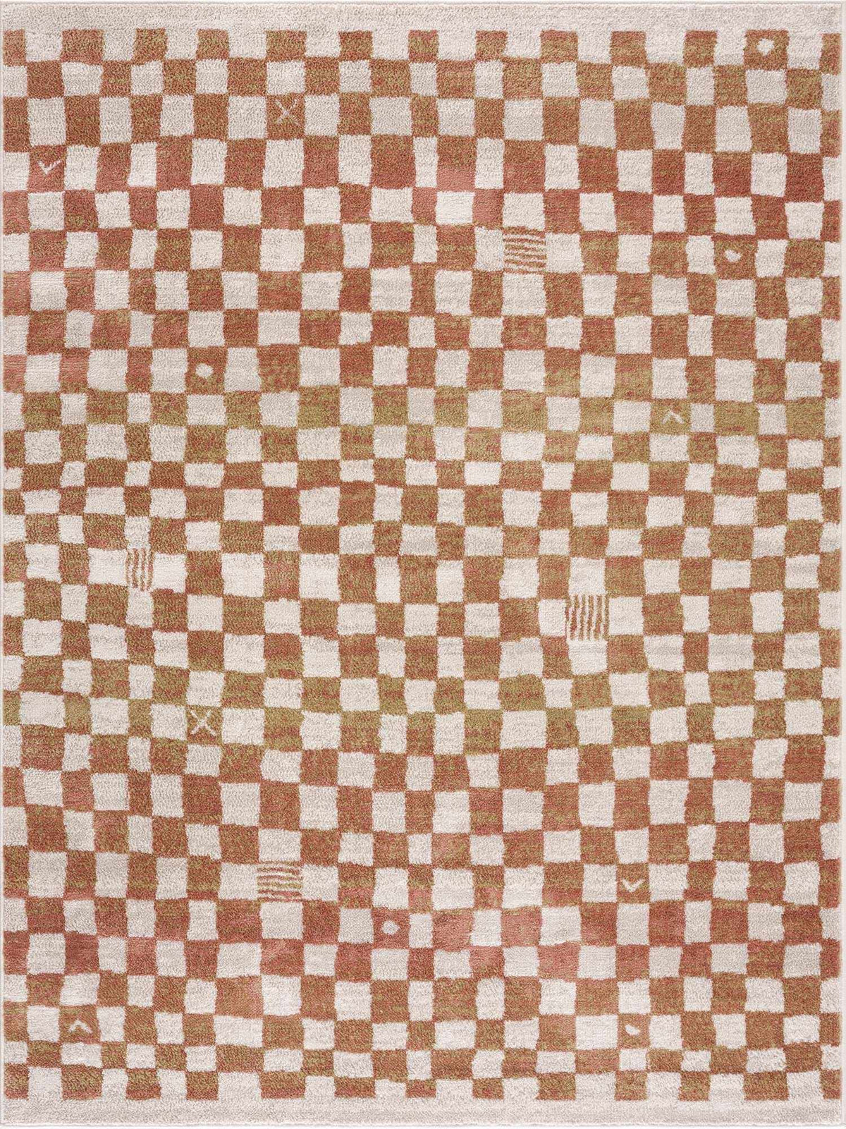Benjy irregular Checkboard rug cream & salmon with soft plush pile by Boutique Rugs on Tampa Home & Garden Store