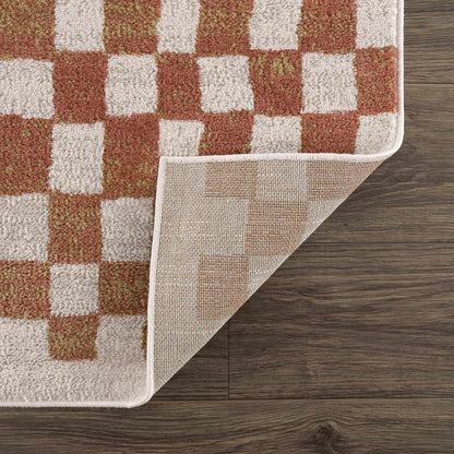 Benjy irregular checkboard rug in cream and salmon by Boutique Rugs on Tampa Home & Garden Store