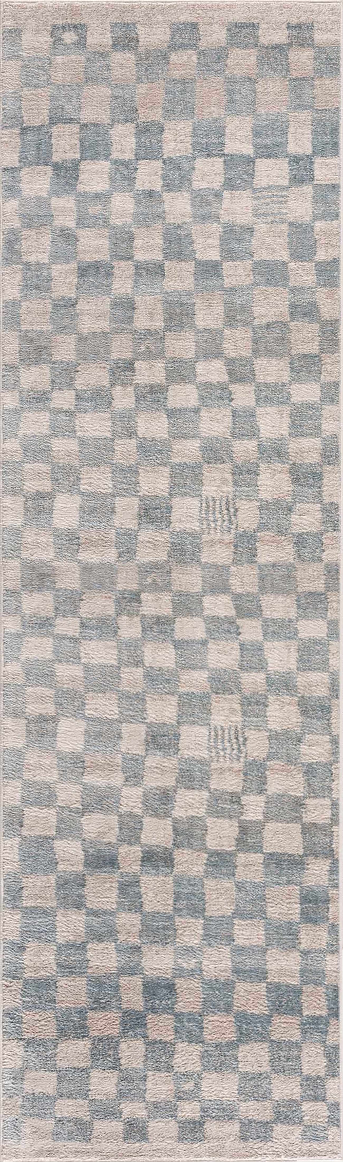 Benjy Cream & Light Blue Checkered Area Rug, Boutique Rugs, cream and blue checker pattern on Tampa Home & Garden Store
