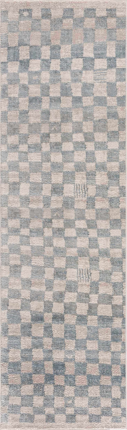 Benjy Cream & Light Blue Checkered Area Rug, Boutique Rugs, cream and blue checker pattern on Tampa Home & Garden Store
