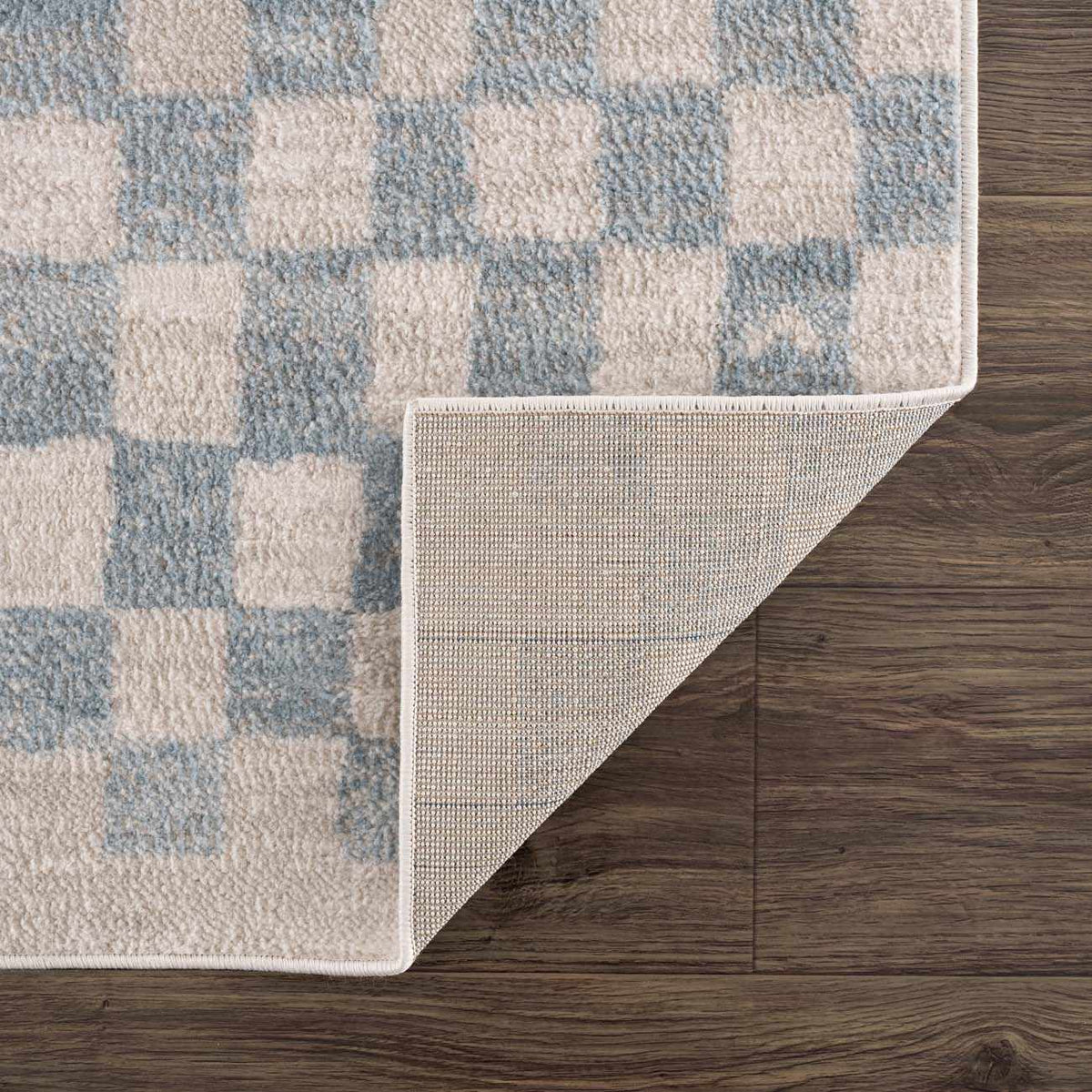 Benjy Cream & Light Blue Checkered Area Rug by Boutique Rugs, cream and blue check pattern on Tampa Home & Garden Store