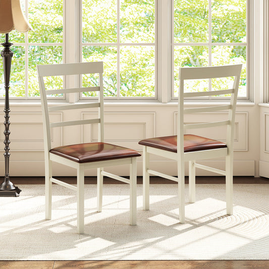 Juego de 2 sillas de comedor de madera sin brazos tapizadas en cuero sintético - Blanco