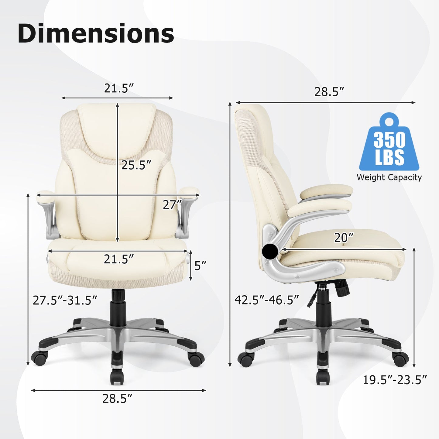 Silla ejecutiva de oficina ergonómica de cuero PU con reposabrazos plegables y función de balanceo - Blanca