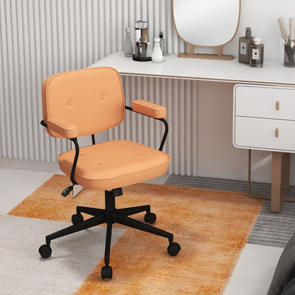 Silla de oficina de cuero sintético con respaldo reclinable y reposabrazos ergonómico - Naranja