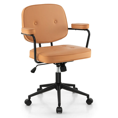 Silla de oficina de cuero sintético con respaldo reclinable y reposabrazos ergonómico - Naranja