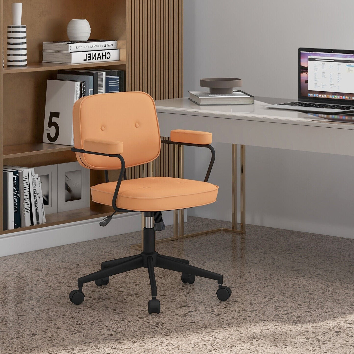 Silla de oficina de cuero sintético con respaldo reclinable y reposabrazos ergonómico - Naranja
