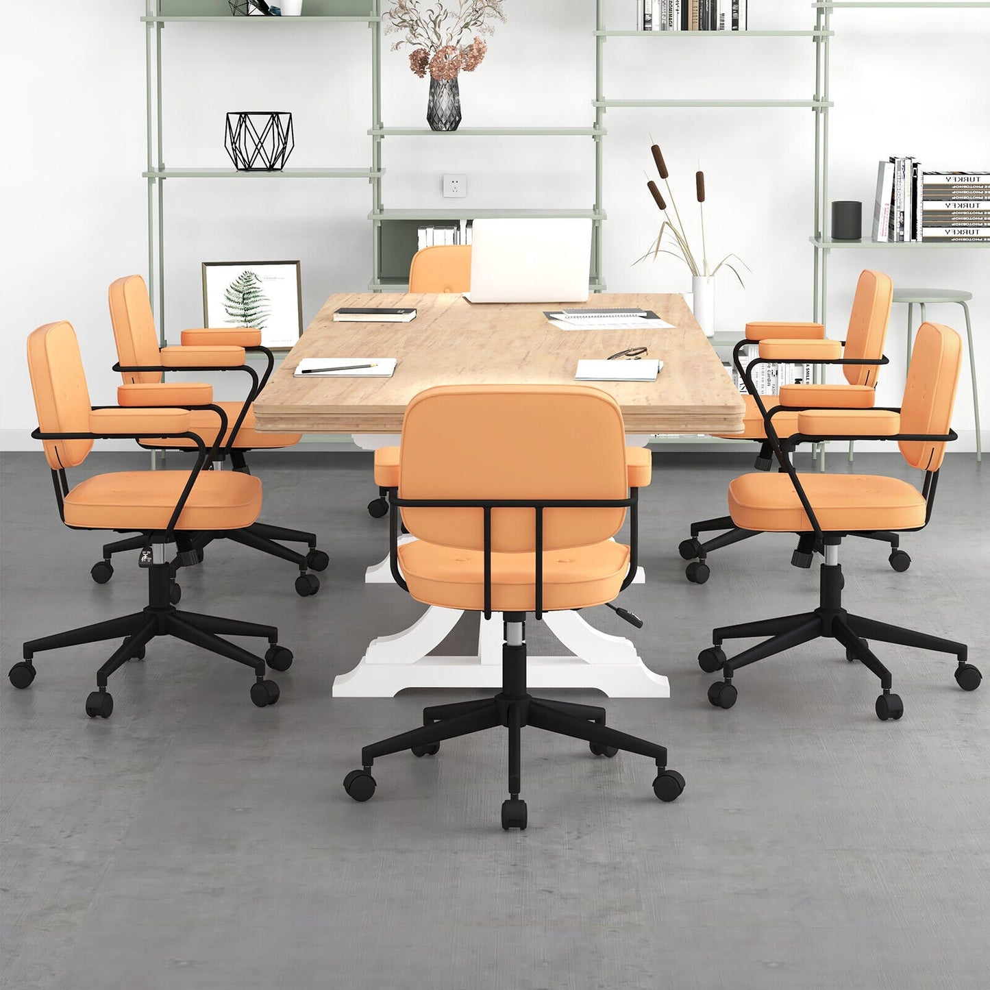 Silla de oficina de cuero sintético con respaldo reclinable y reposabrazos ergonómico - Naranja