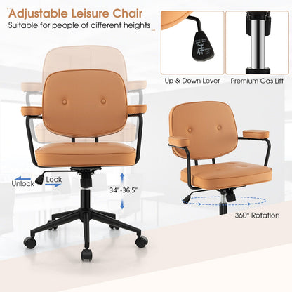 Silla de oficina de cuero sintético con respaldo reclinable y reposabrazos ergonómico - Naranja