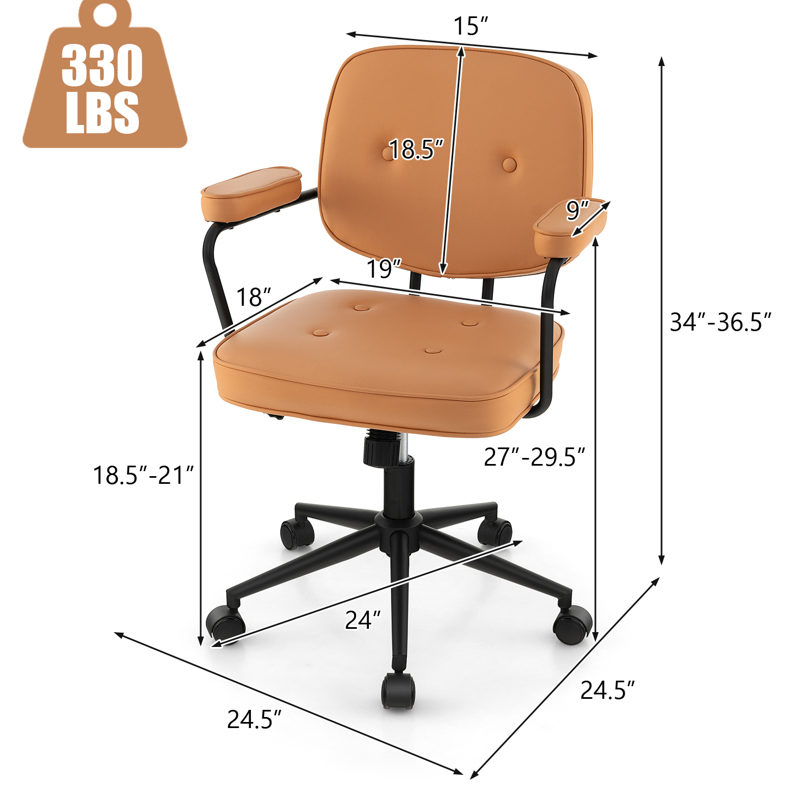 Silla de oficina de cuero sintético con respaldo reclinable y reposabrazos ergonómico - Naranja